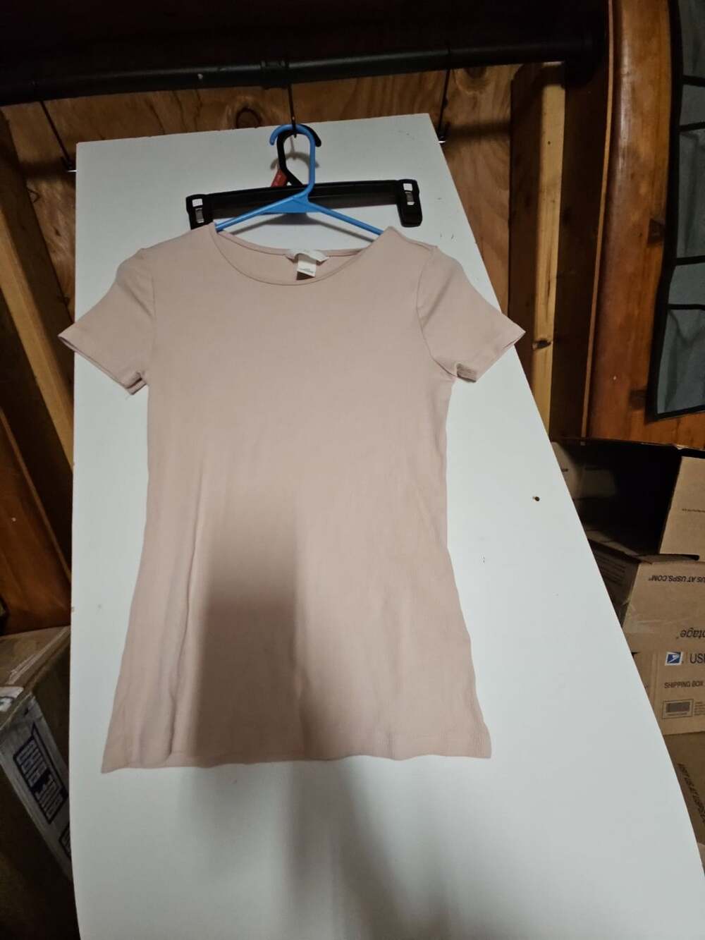 (371) H&M Ribbed T-Shirt Size M Light Pink Short Sleeve